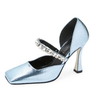 Beautiisoles by Robyn Shreiber Aurora Square Toe Pump in Sky Viper Print Leather